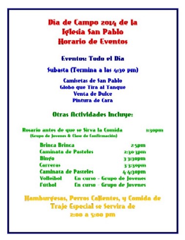 horario de eventos (Espanol)